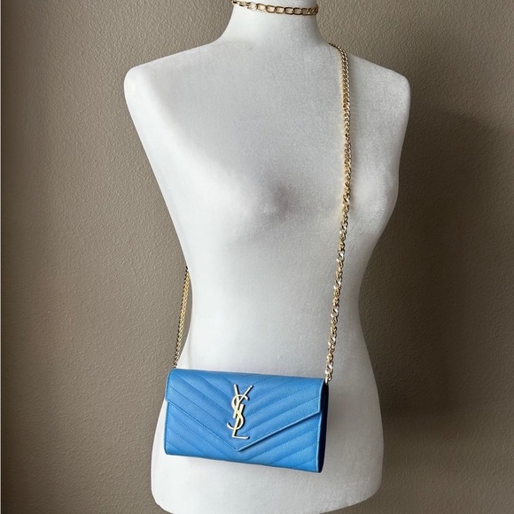 Yves Saint Laurent Handbags - YSL Cassandre Matelasse large flap wallet in gain de poudre leather sky blue